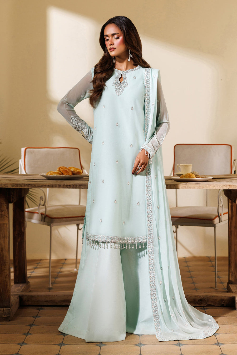 Embroidered Chiffon Sharara Suit | EMC 21