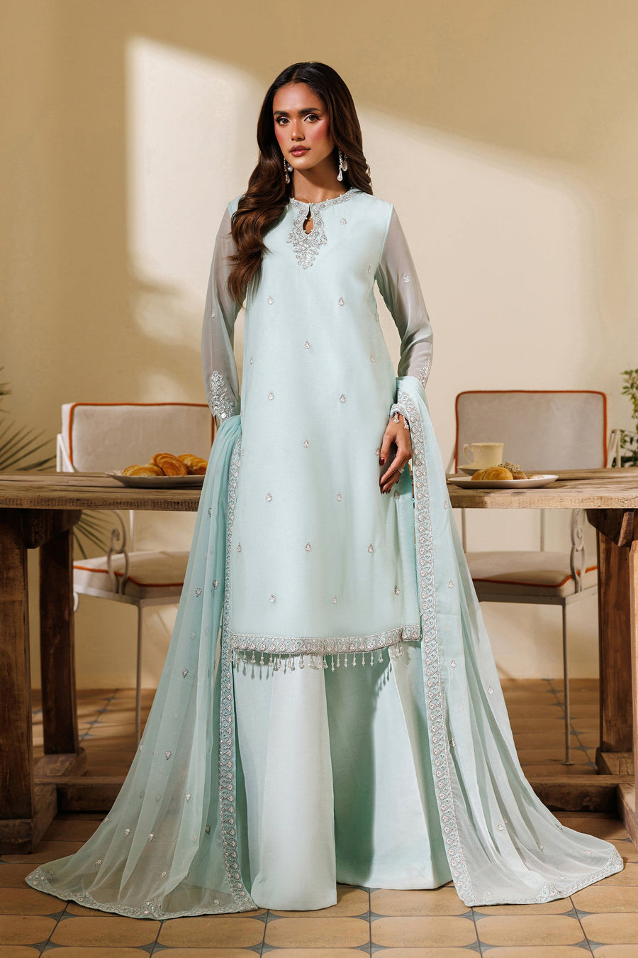 Embroidered Chiffon Sharara Suit | EMC 21