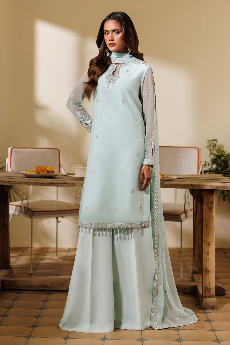 Embroidered Chiffon Sharara Suit | EMC 21