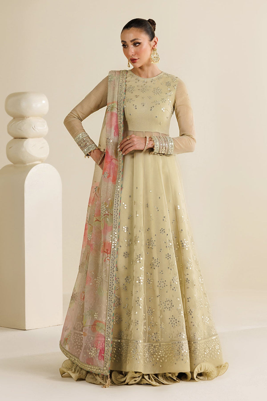 Embroidered Chiffon 3-Piece Formal Suit with Printed Dupatta