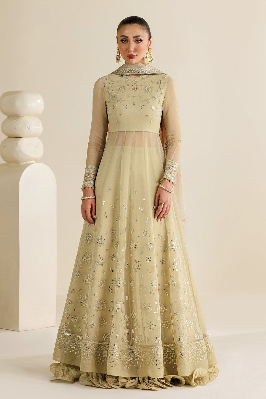 Embroidered Chiffon 3-Piece Formal Suit with Printed Dupatta