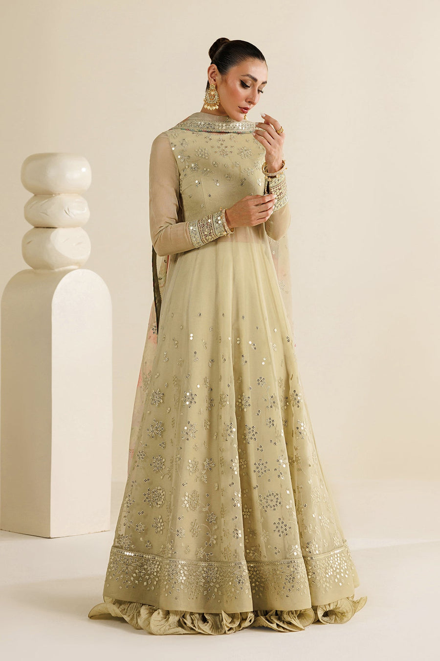 Embroidered Chiffon 3-Piece Formal Suit with Printed Dupatta