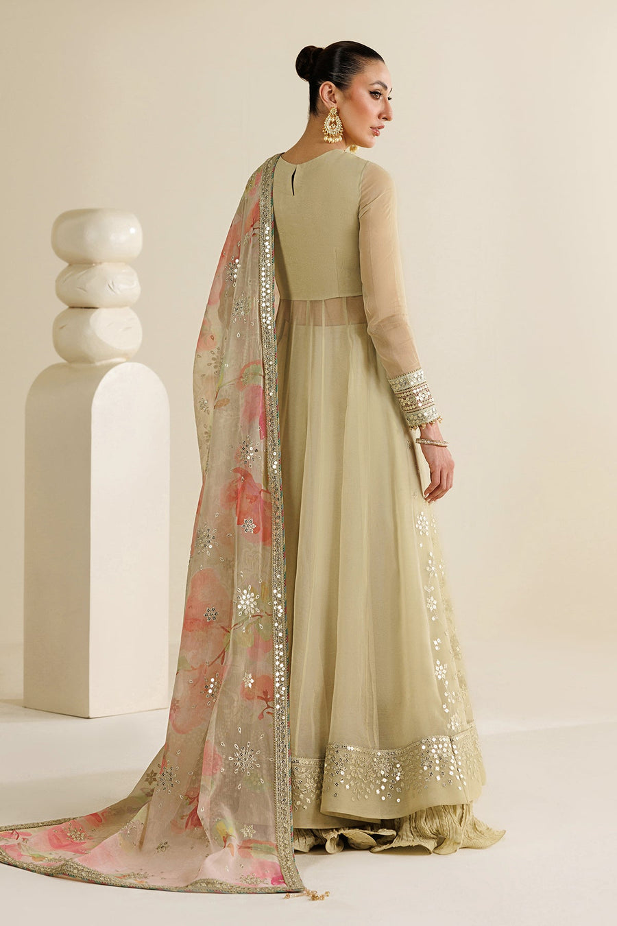 Embroidered Chiffon 3-Piece Formal Suit with Printed Dupatta