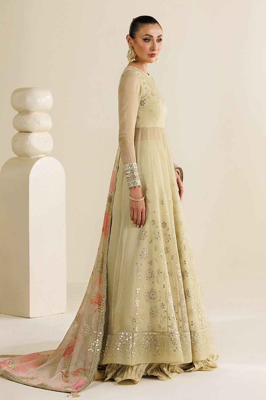 Embroidered Chiffon 3-Piece Formal Suit with Printed Dupatta
