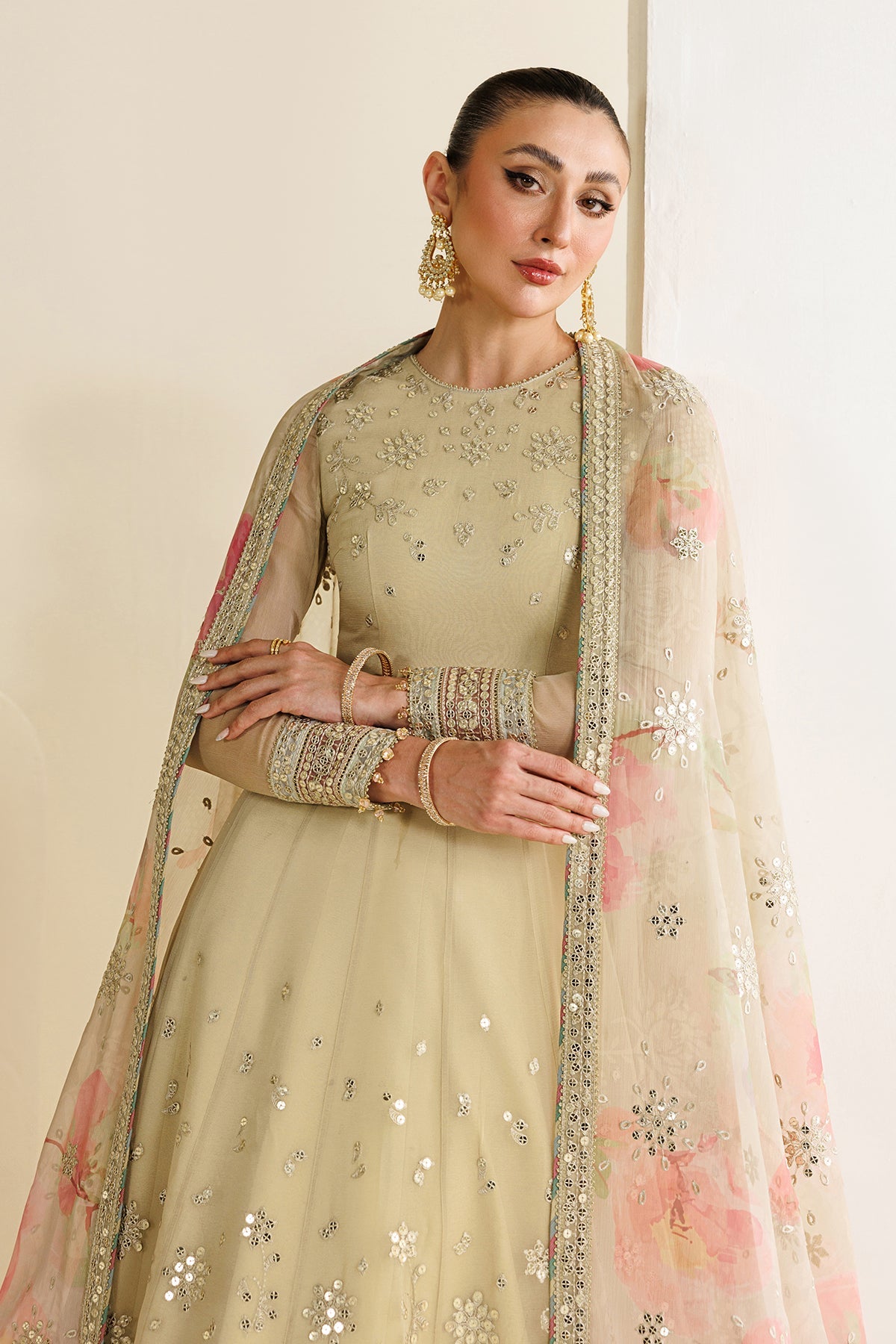 Embroidered Chiffon 3-Piece Formal Suit with Printed Dupatta