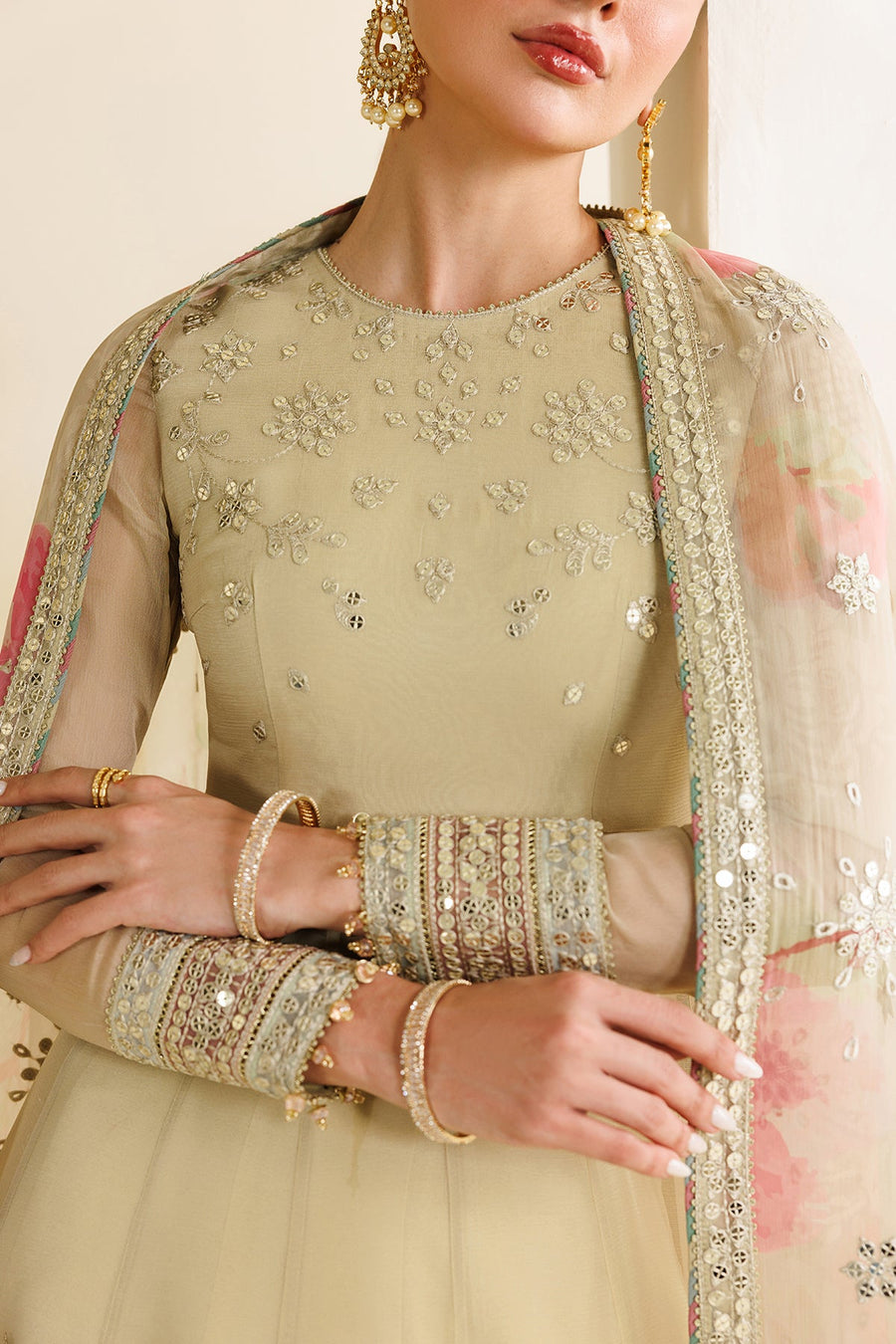 Embroidered Chiffon 3-Piece Formal Suit with Printed Dupatta