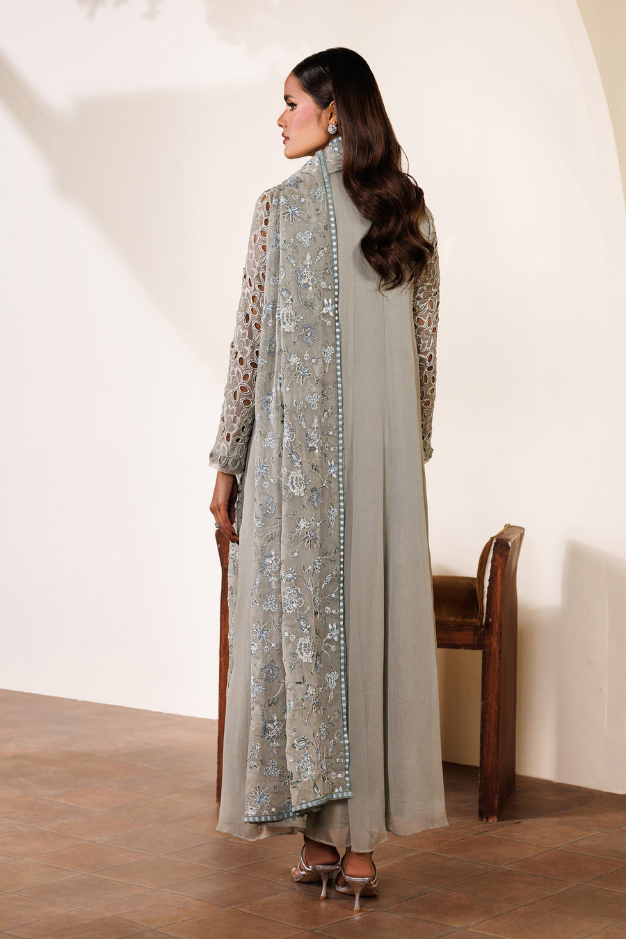Embroidered Chiffon Frock Suit | EMC 19