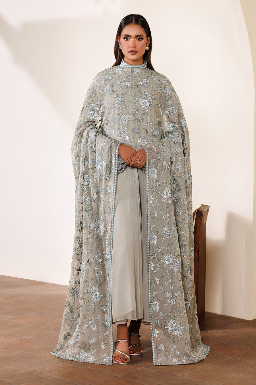 Embroidered Chiffon Frock Suit | EMC 19