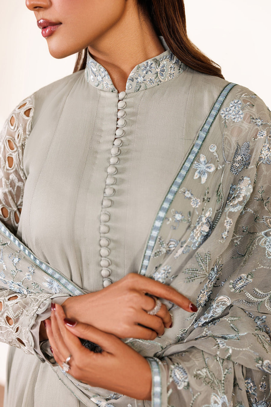 Embroidered Chiffon Frock Suit | EMC 19