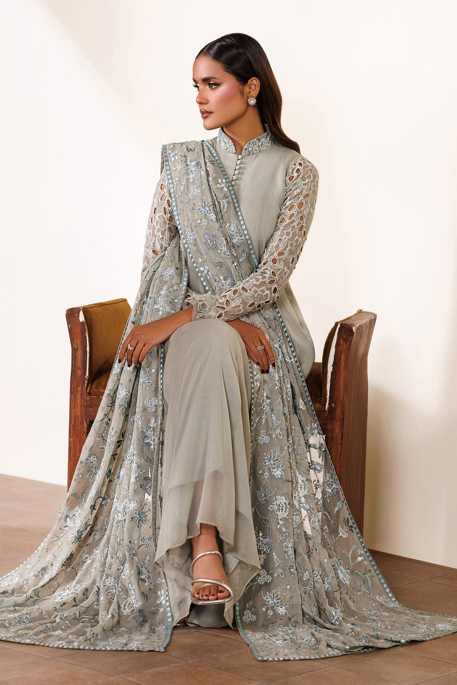 Embroidered Chiffon Frock Suit | EMC 19