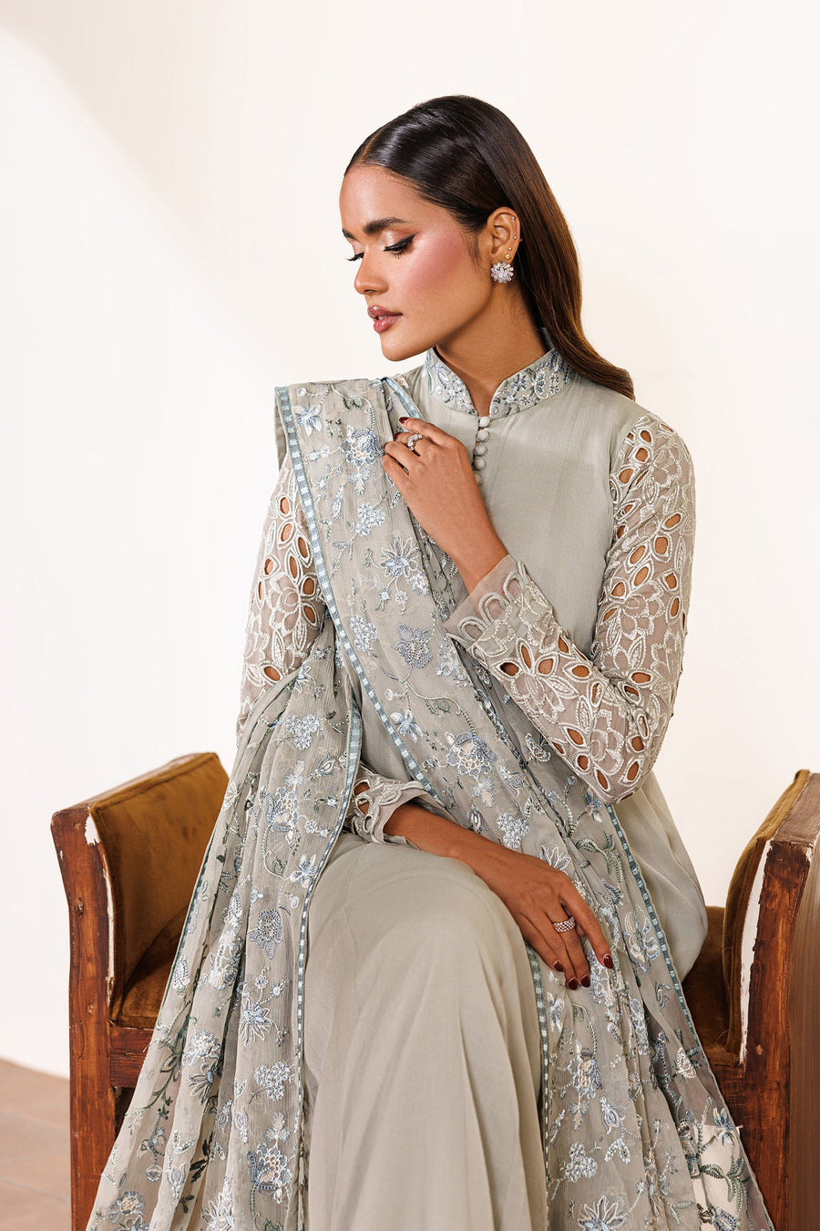 Embroidered Chiffon Frock Suit | EMC 19