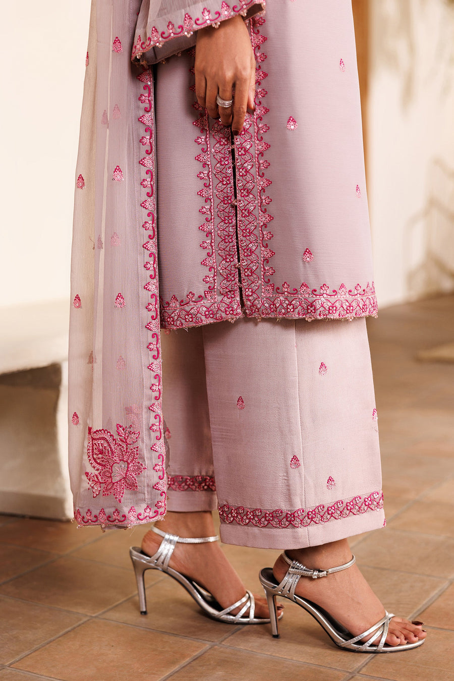 Embroidered Chiffon 3-Piece Formal Suit | EMC 25
