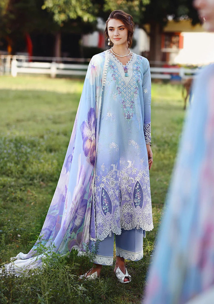 Lavender Ombre Chikankari Lawn Suit with Digital Printed Chiffon Dupatta - Pehnaawaa