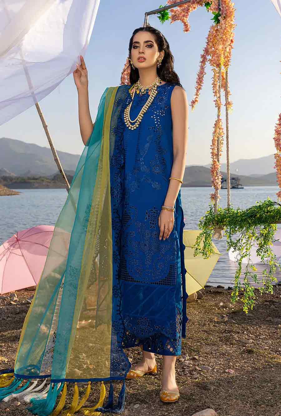 3PC Embroidered Lawn Suit with Organza Dupatta for Summer
