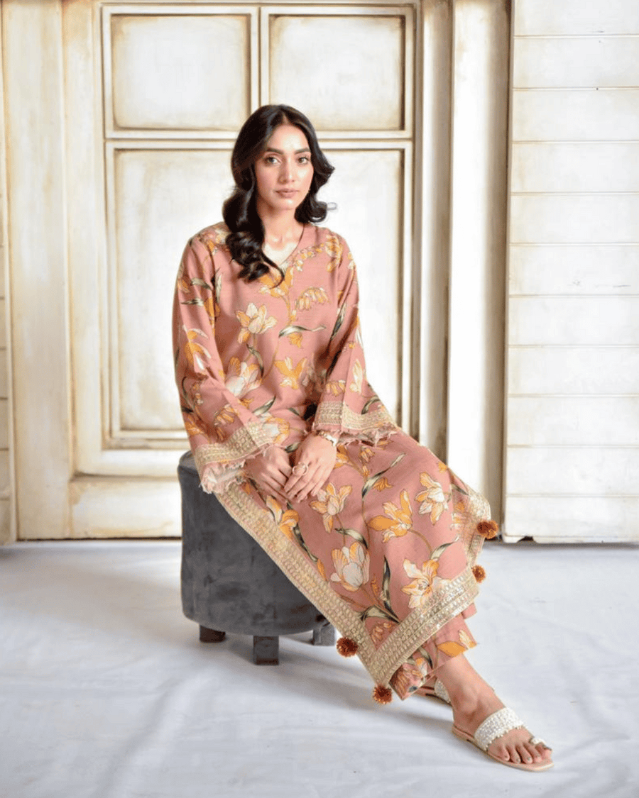 Peach Flora – Khaddar Suit for Women