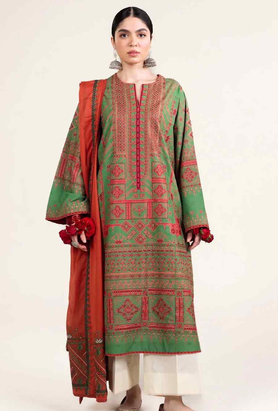 Shahjahan Embroidered Lawn 3pc with Chiffon Dupatta Set