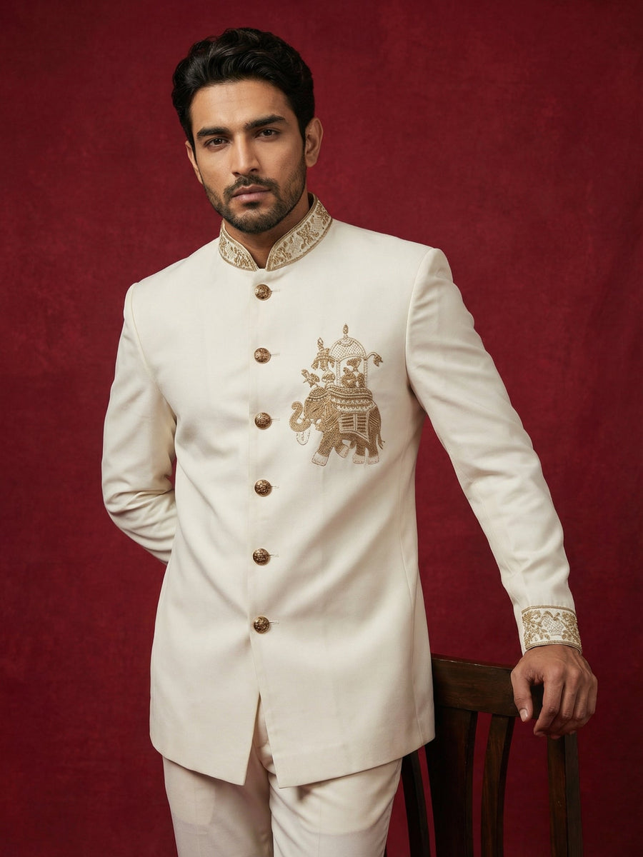 Japanese Embroidered Indo-Western Set ( 50JIND 156White S )