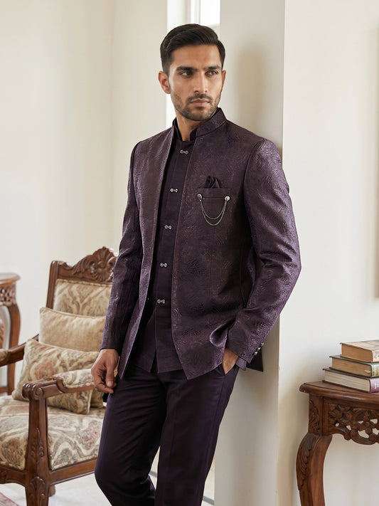 Men's Woven Design Indo-Western Set ( 50JIND 222Purple )