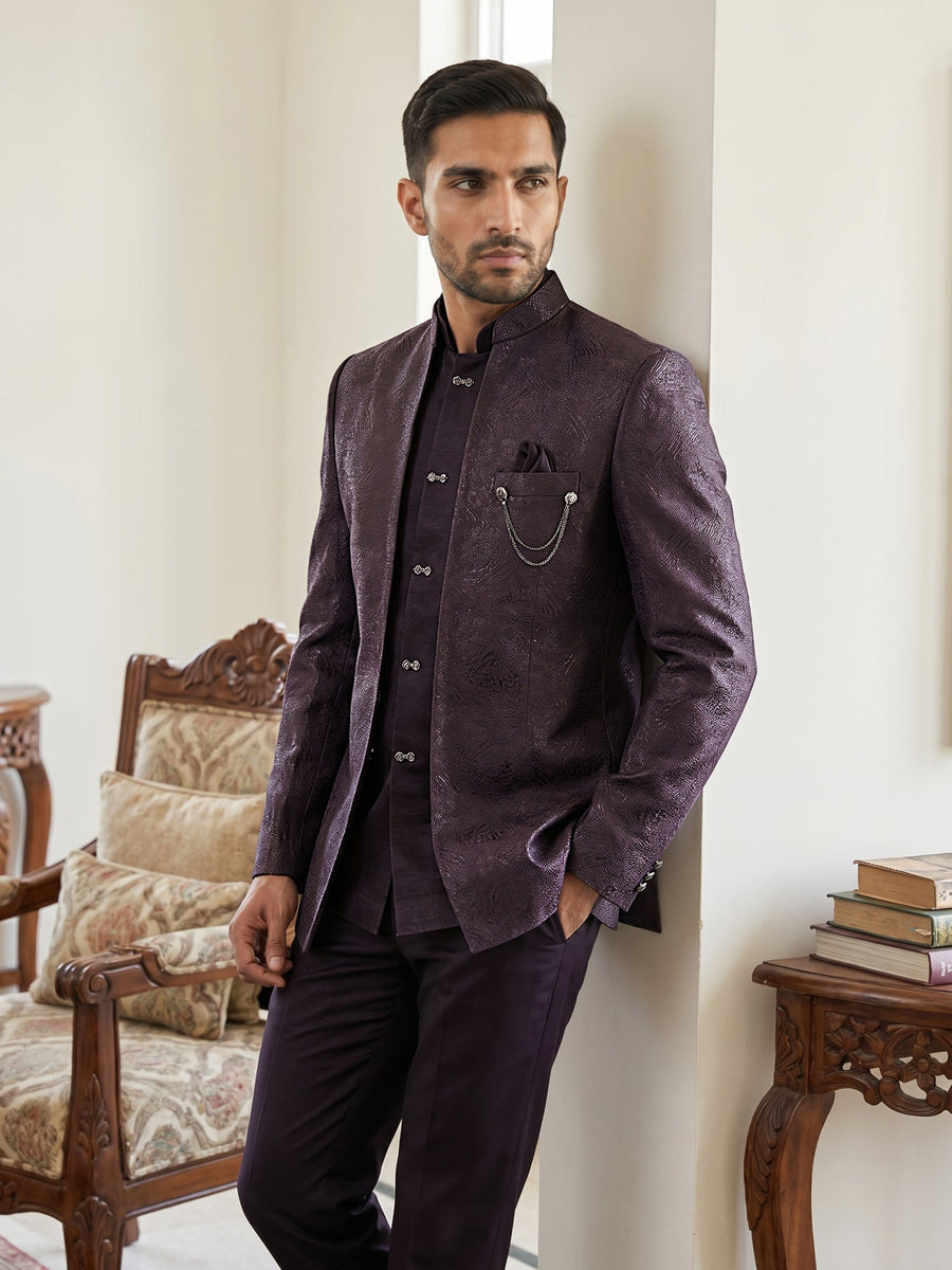 Men's Woven Design Indo-Western Set ( 50JIND 222Purple )