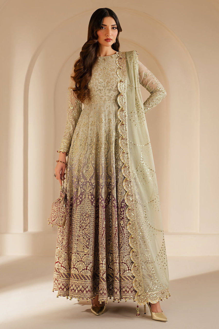 Embroidered Chiffon 3-Piece Wedding Formal Suit with Organza Dupatta