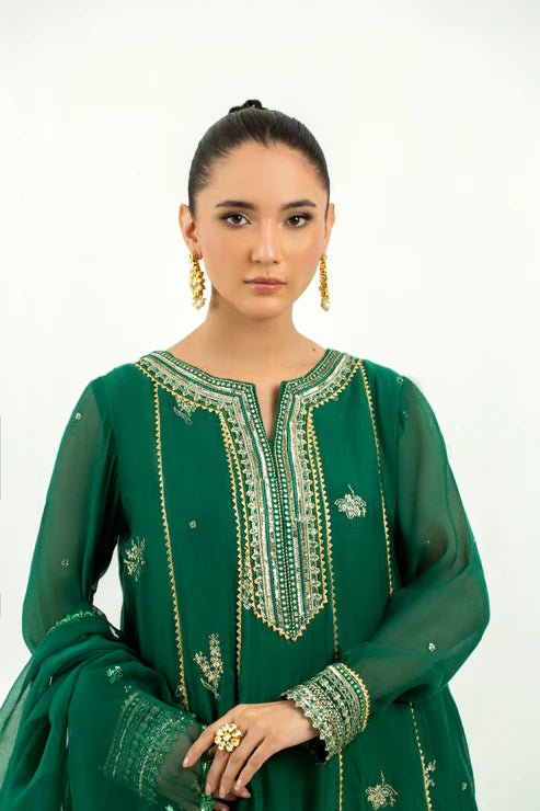 2 Piece - Embroidered Cotton Staple Khadi Net Suit - Pehnaawaa