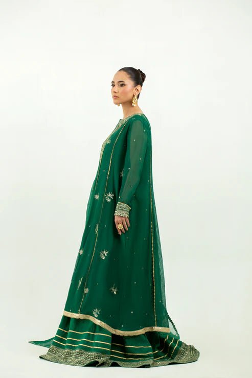 2 Piece - Embroidered Cotton Staple Khadi Net Suit - Pehnaawaa