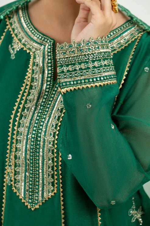 2 Piece - Embroidered Cotton Staple Khadi Net Suit - Pehnaawaa