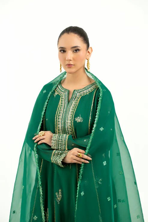 2 Piece - Embroidered Cotton Staple Khadi Net Suit - Pehnaawaa