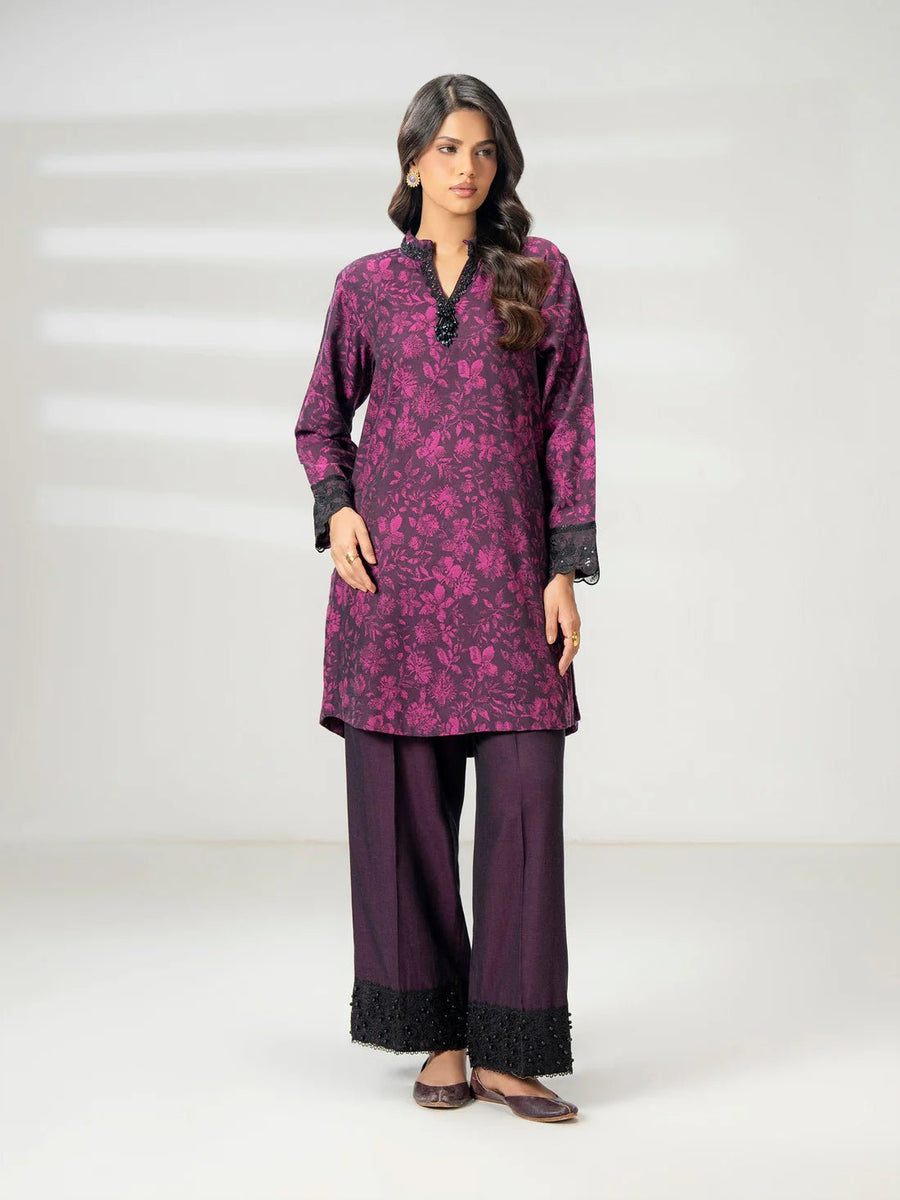 2 Piece Jacquard Suit - Embroidered (Pret) - Pehnaawaa