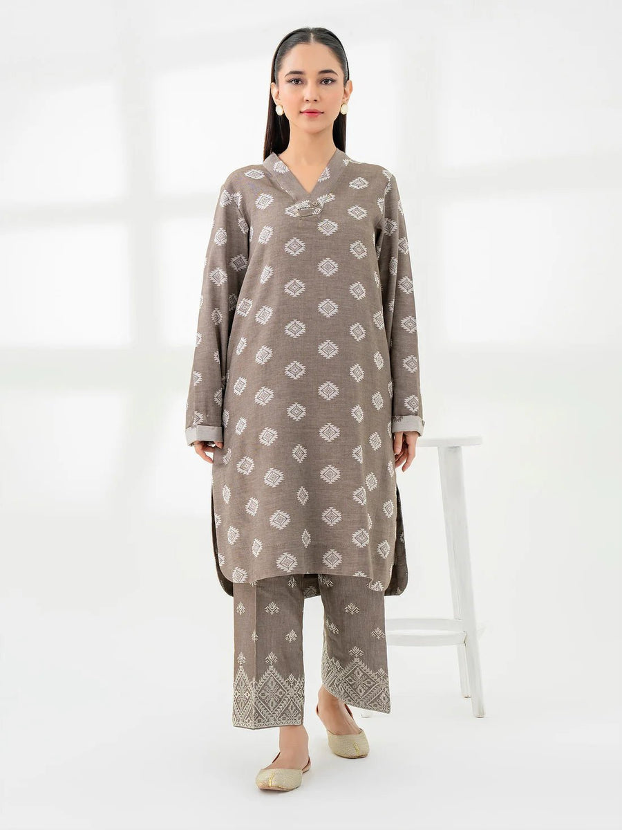 2 Piece Jacquard Suit - Embroidered (Pret) - Pehnaawaa