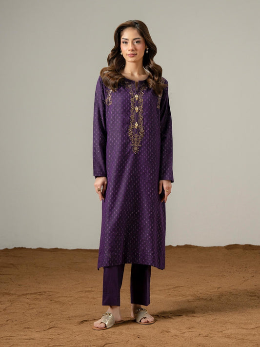 2 Piece Jacquard Suit - Embroidered (Pret) - Pehnaawaa