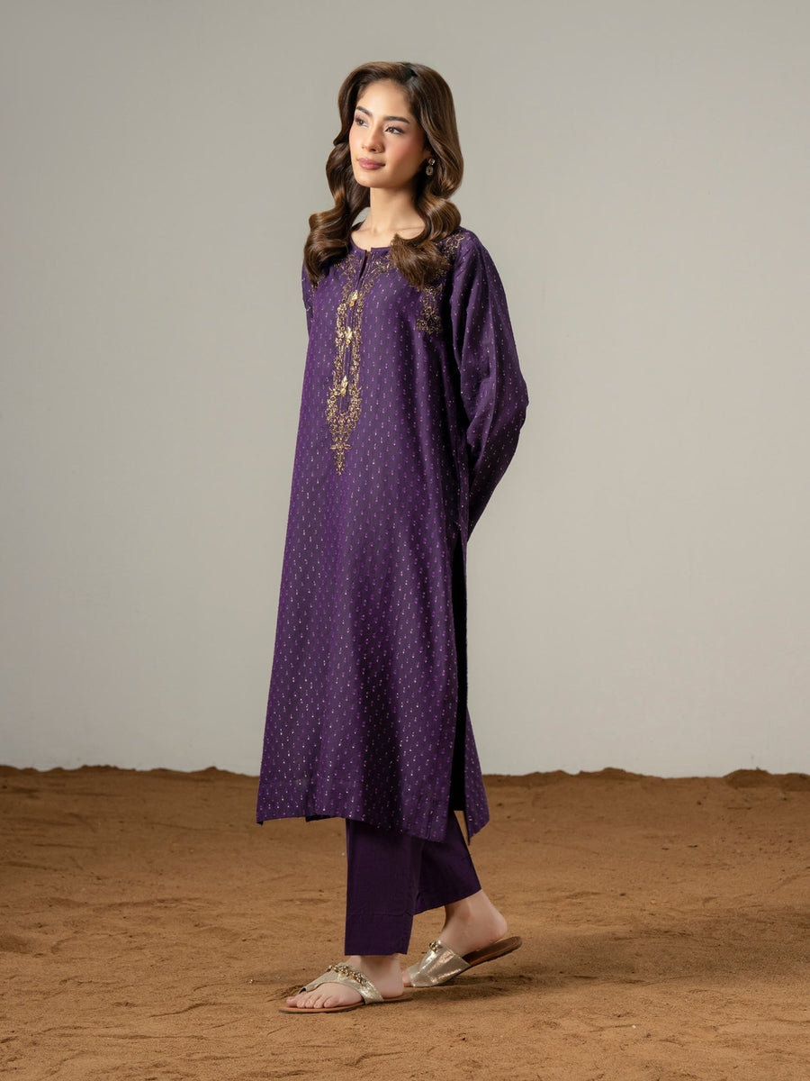 2 Piece Jacquard Suit - Embroidered (Pret) - Pehnaawaa