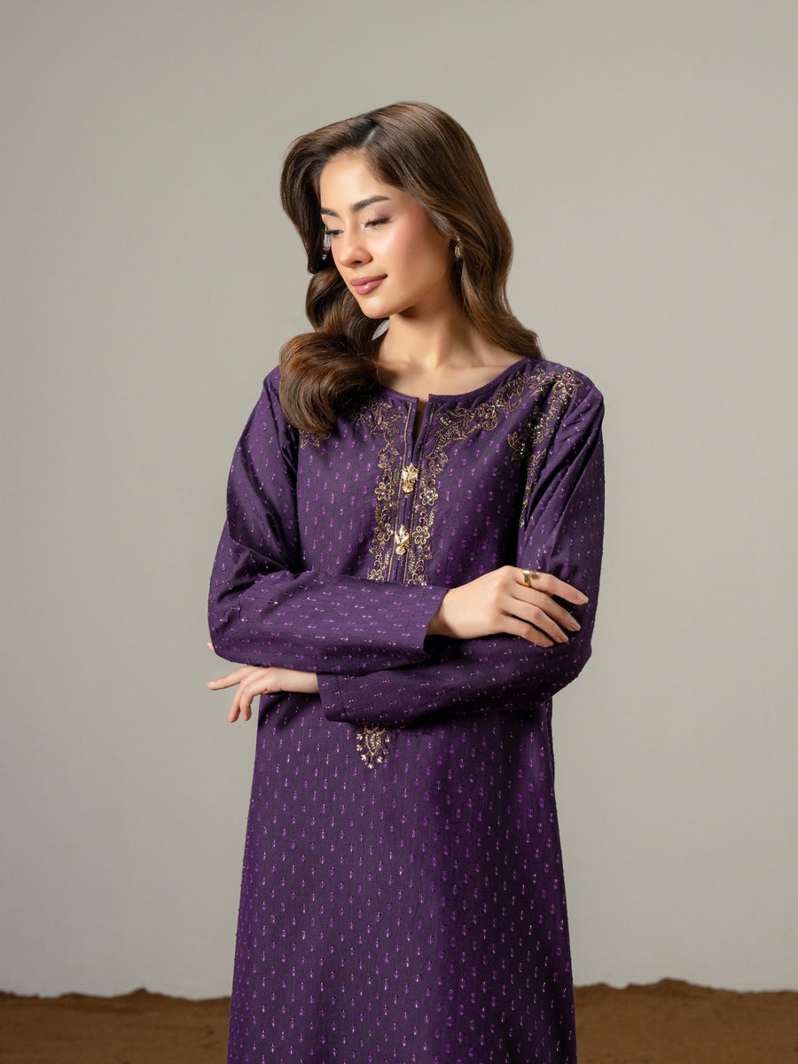 2 Piece Jacquard Suit - Embroidered (Pret) - Pehnaawaa