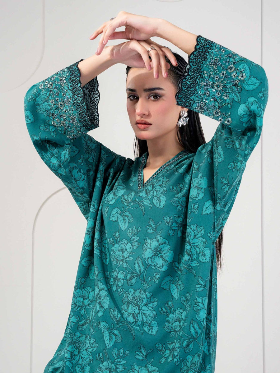2 Piece Linen Suit - Embroidered (Pret) - Pehnaawaa