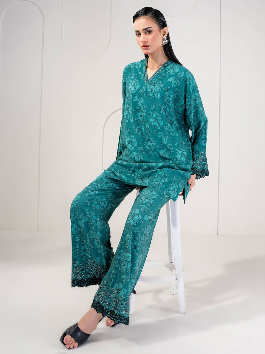 2 Piece Linen Suit - Embroidered (Pret) - Pehnaawaa
