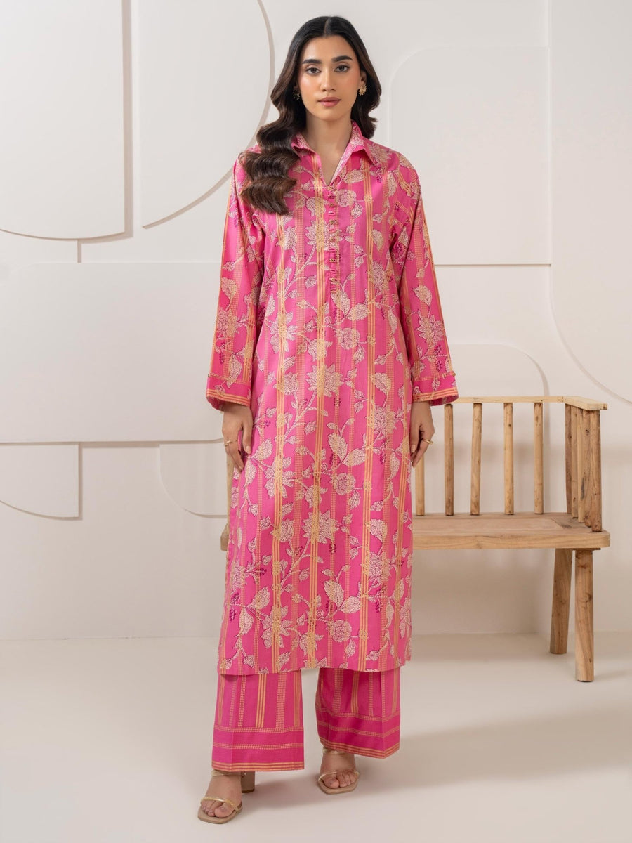 2 Piece Satin Suit Printed (Pret) - Pehnaawaa