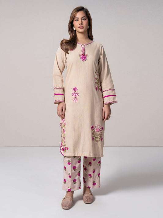 2 Piece Slub Khaddar Suit - Embroidered (Pret) - Pehnaawaa