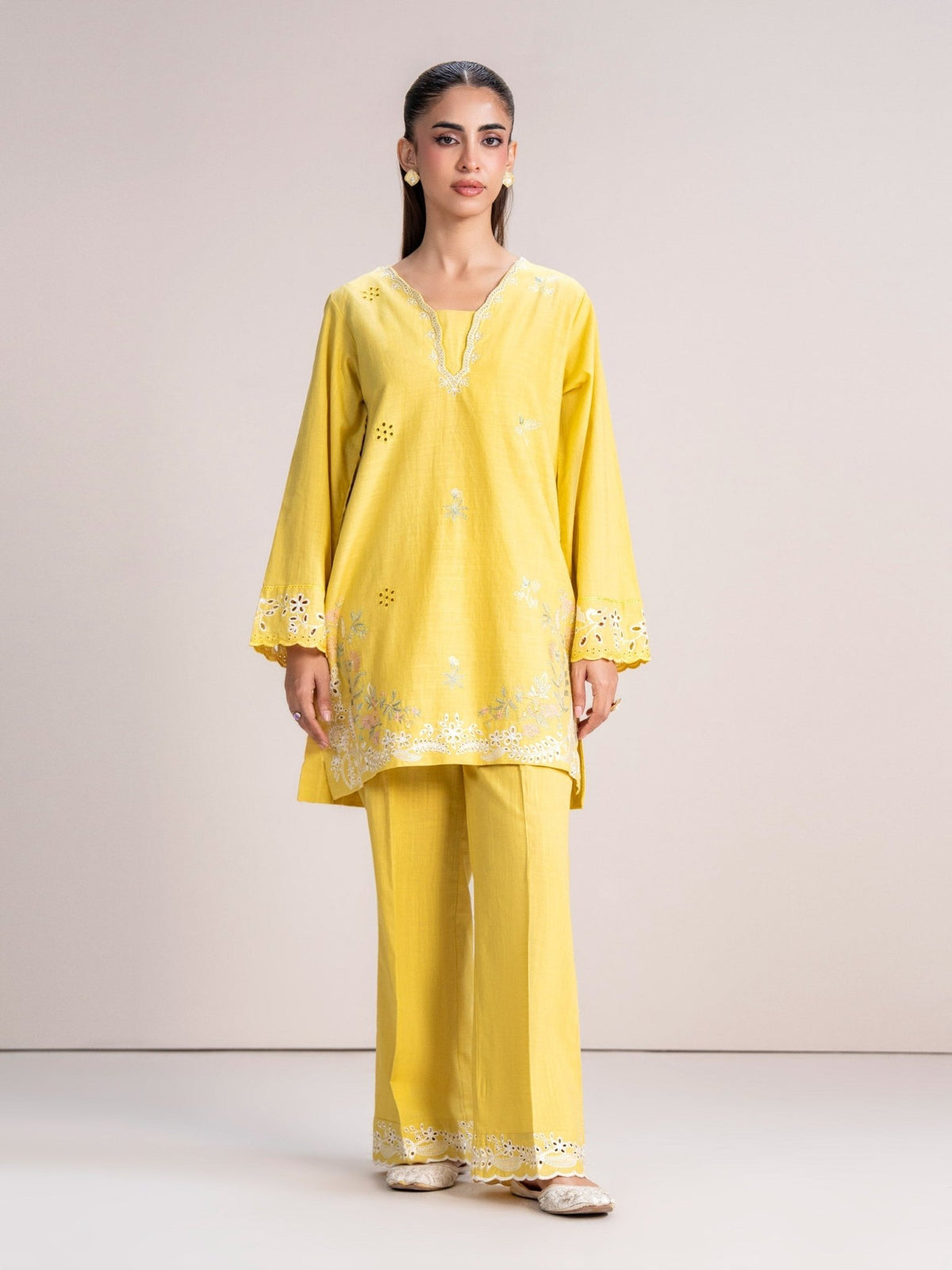 2 Piece Slub Khaddar Suit- Embroidered (Pret)