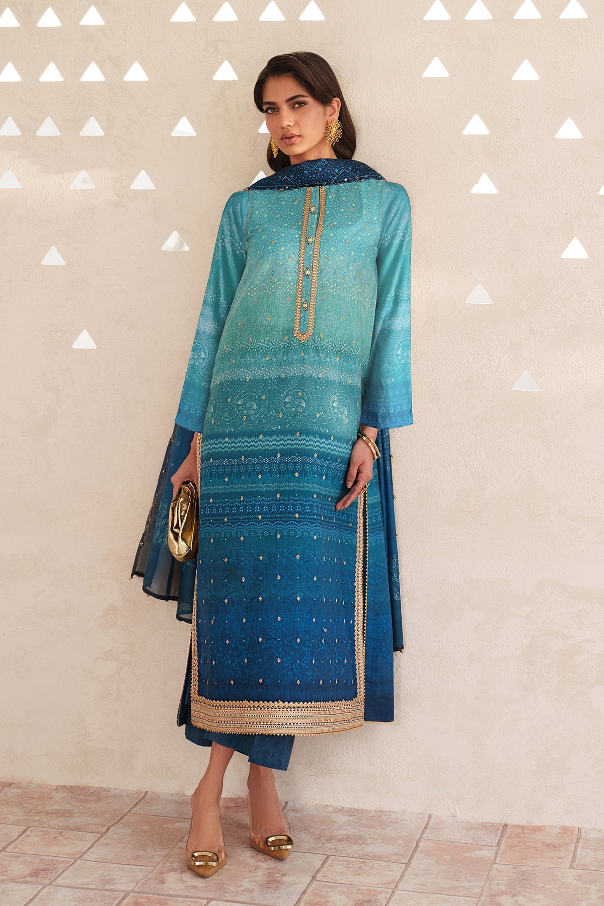 Embroidered Blue Lawn Suit