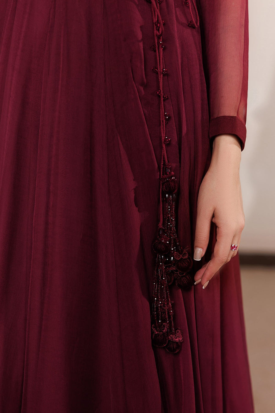 PR-1400 Embroidered Chiffon Angrakha 3-Piece Formal Suit with Sharara