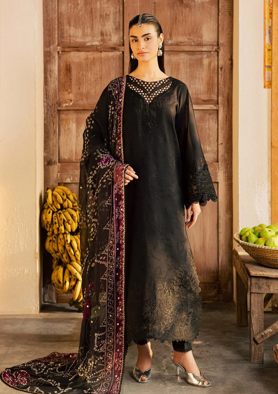 Black Embroidered Chikankari Lawn Suit with Mukesh Work Chiffon Dupatta - Pehnaawaa
