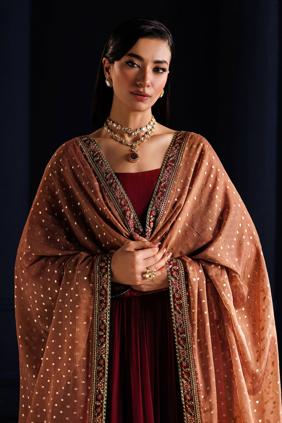 Embroidered Chiffon Frock 3-Piece Formal Suit with Zari Dupatta