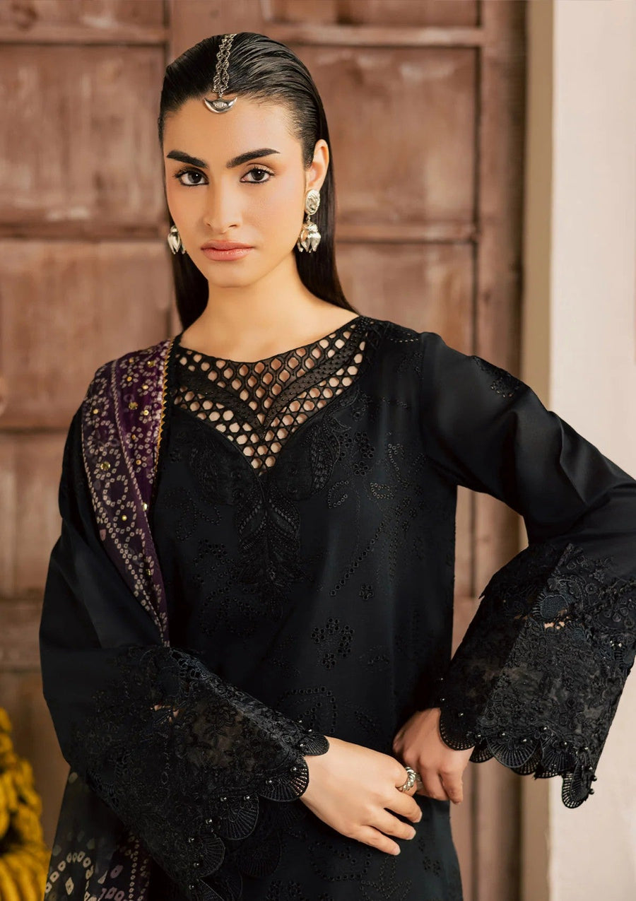 Black Embroidered Chikankari Lawn Suit with Mukesh Work Chiffon Dupatta - Pehnaawaa