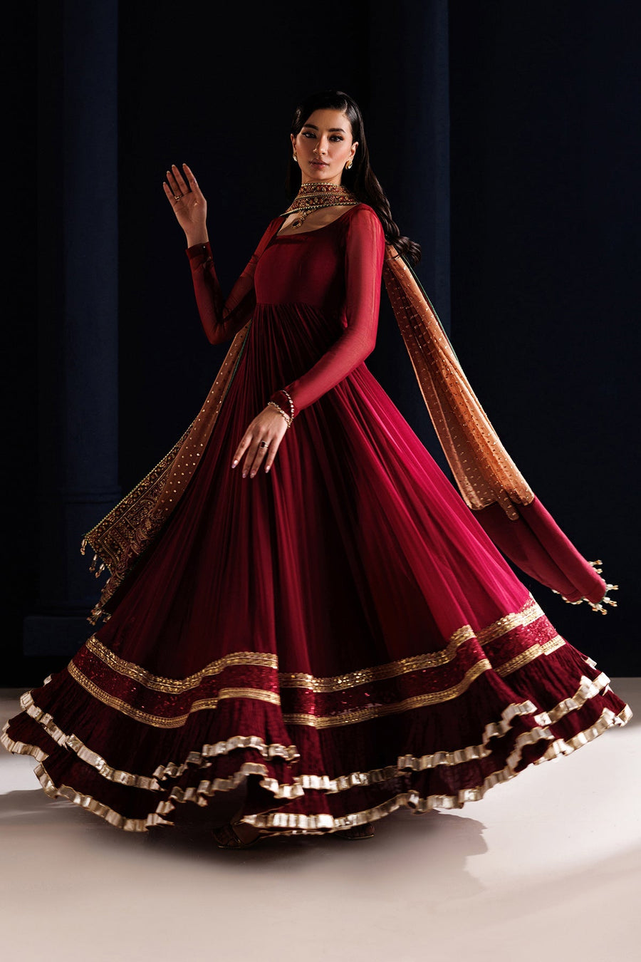 Embroidered Chiffon Frock 3-Piece Formal Suit with Zari Dupatta
