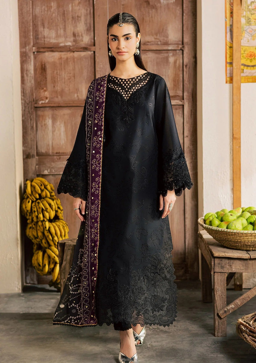 Black Embroidered Chikankari Lawn Suit with Mukesh Work Chiffon Dupatta - Pehnaawaa