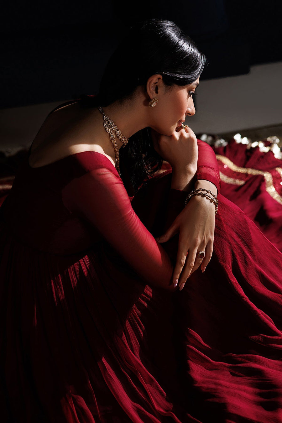 Embroidered Chiffon Frock 3-Piece Formal Suit with Zari Dupatta