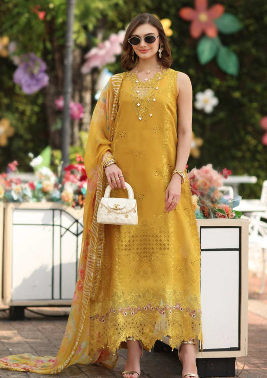 Sunshine Yellow Luxe Chikankari Lawn Suit with Printed Chiffon Dupatta - Pehnaawaa