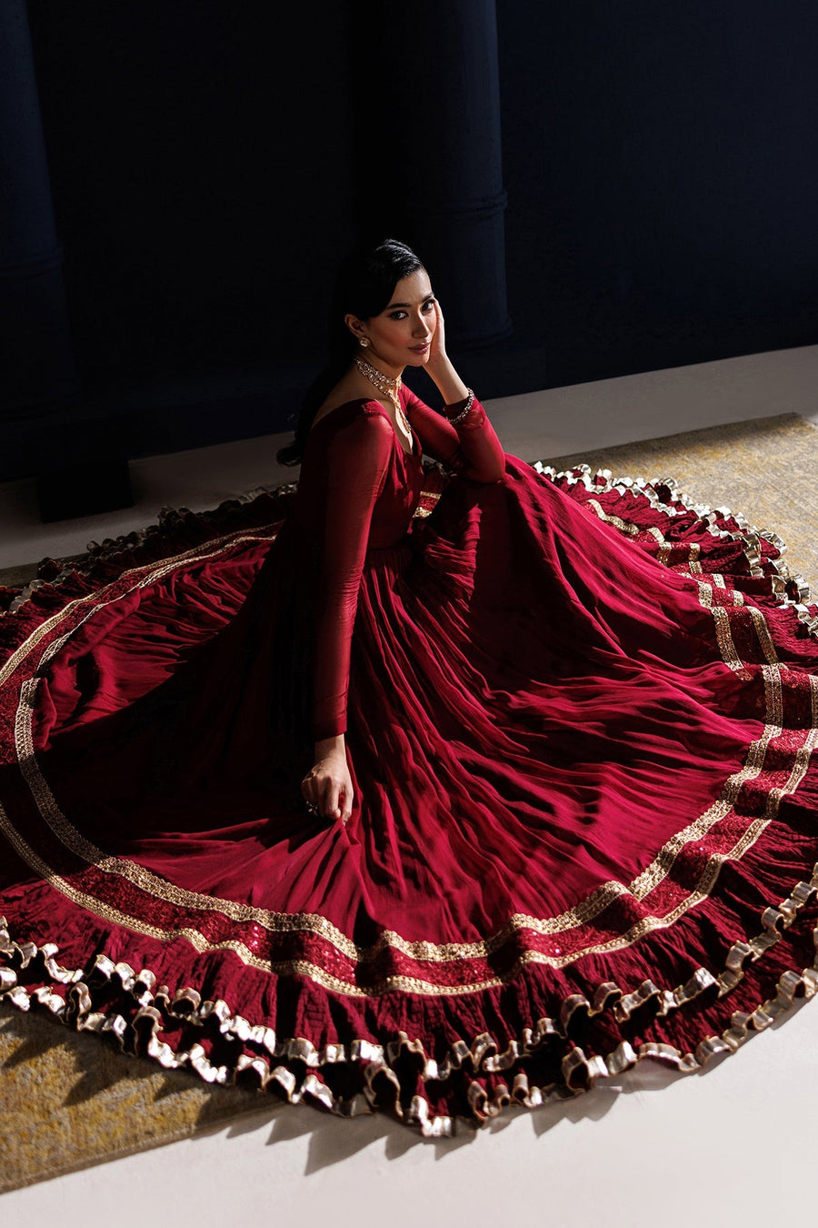 Embroidered Chiffon Frock 3-Piece Formal Suit with Zari Dupatta