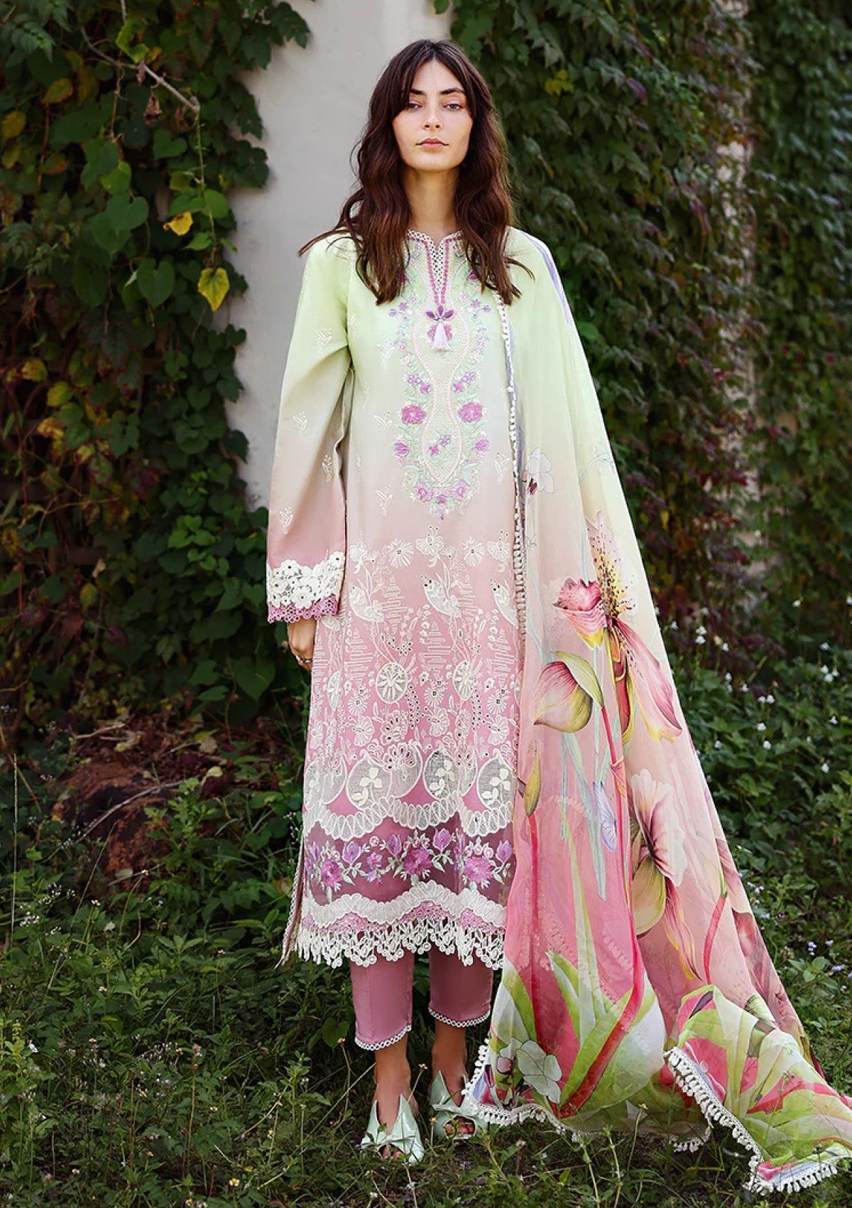 Petal Pull Ombre Chikankari Lawn Suit with Digital Printed Chiffon Dupatta