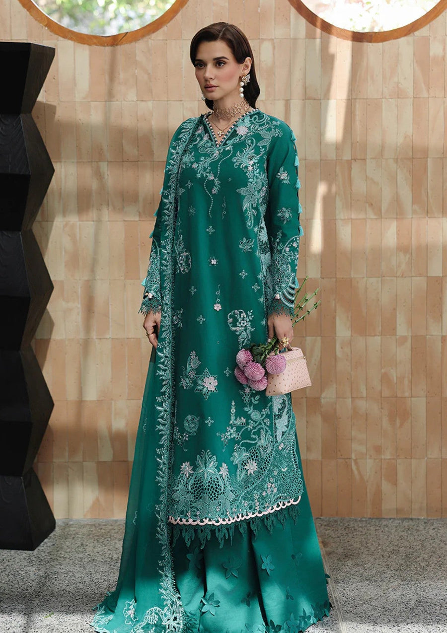 Teal Green Chikankari Lawn Suit with Embroidered Chiffon Dupatta - Pehnaawaa